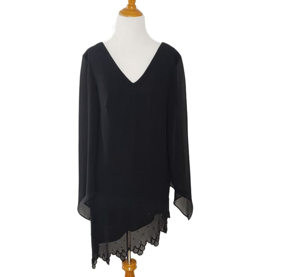 Vintage Whimsigoth Beaded Black Tunic Asymmetrical Witchy Sheer Women 10
